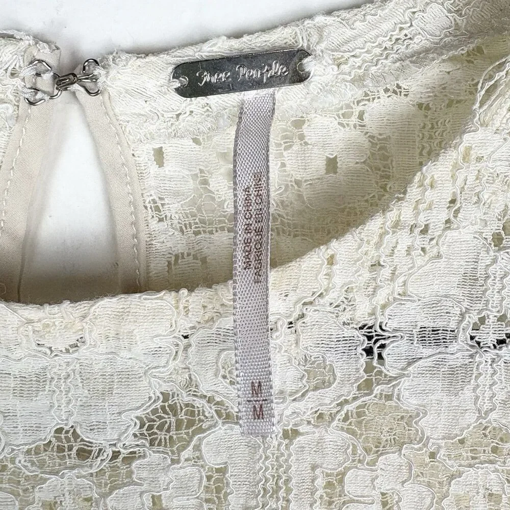Free People Blouse Top Ivory Romantic Cropped Lace Fairycore Cottagecore, Medium